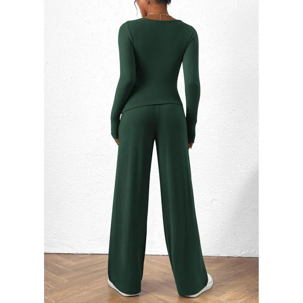 Women's 2 Piece Lounge Set Viscose Blend Casual Comfortable Wide Leg Pants